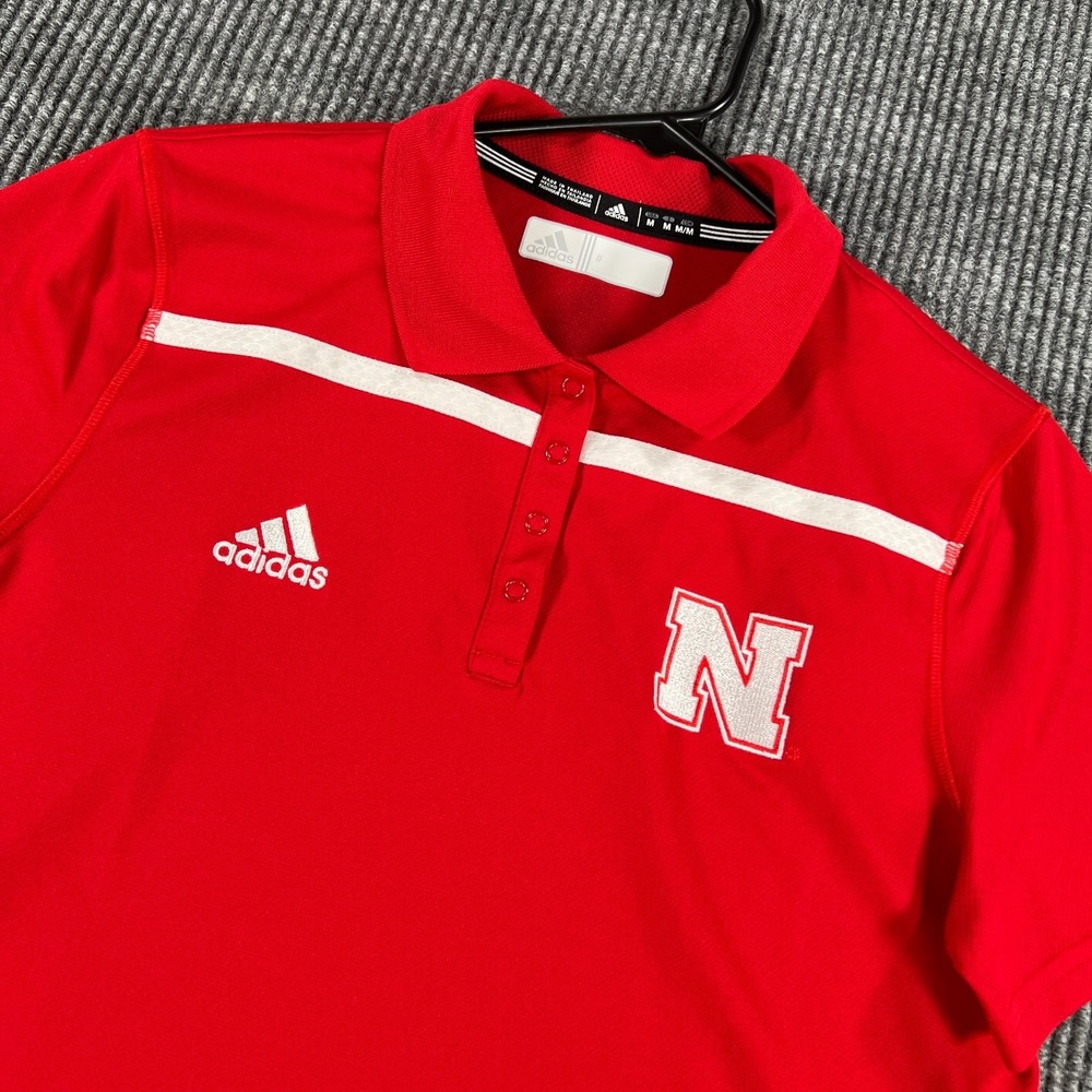 Nebraska Cornhuskers Polo Shirt Womens Medium Adidas Red Short Sleeve Big 10